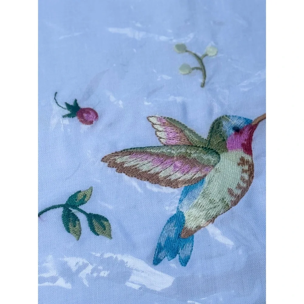Suzanne‎ Nicoll Hummingbird Embroidered Guest Towels Set of 2 Linen Cotton White